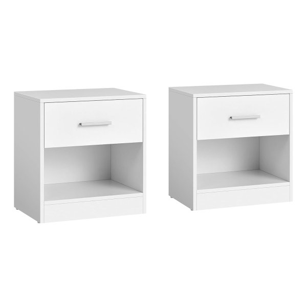 Nachtkastje, set van 2, bijzettafel, met lade, handvat, open vak, salontafel, voor slaapkamer, woonkamer, klassiek wit