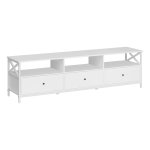 TV meubel, lowboard voor TV's tot 80 inch, 178 cm lang, TV tafel met 3 laden, 3 open vakken, woonkamer, stalen frame, wit