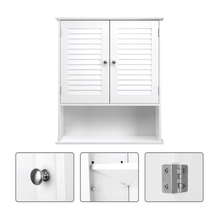 GOPLUS Spiegelkast met 2 deuren, badkamerkast met spiegel, hangkast, badkamerkast, wandkast voor badkamer, 65 x 11 x 65 cm, wit (zwart