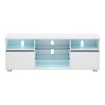 TV kast met LED verlichting, televisietafel, tv standaard voor tv's tot 70 inch, met open planken, 2 kasten met deuren, 160 cm, voor woonkamer, wit