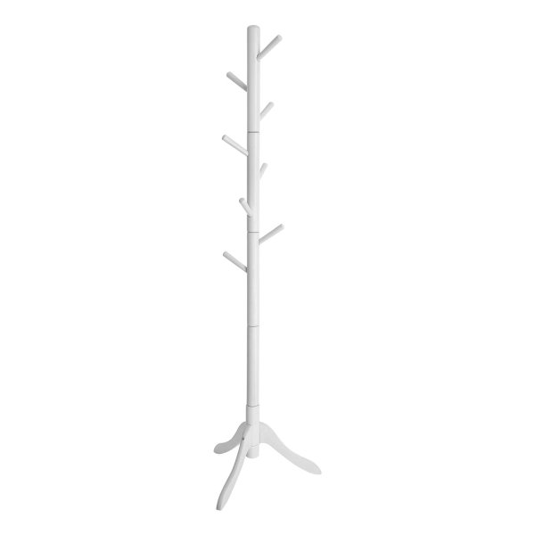 Houten kapstok, kledingrek met 8 haken, boomvorm, verstelbaar in 3 hoogtes, voor jassen, jassen, tassen, voor entree, slaapkamer, wit