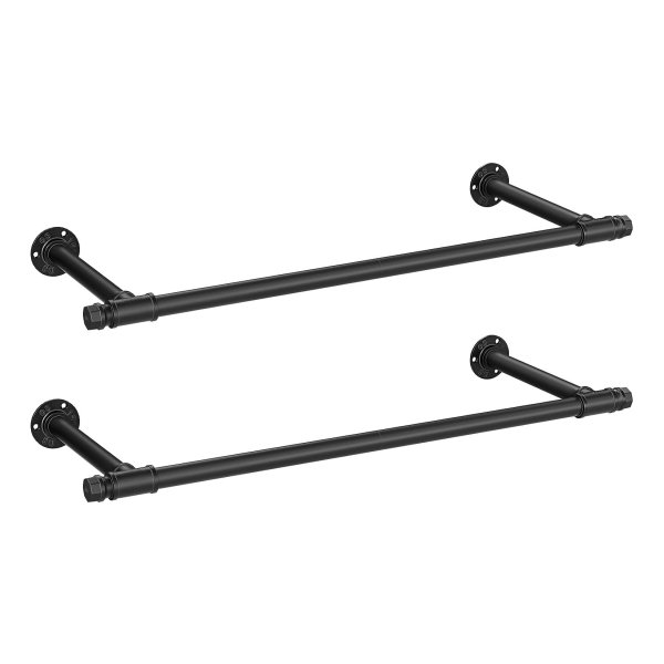 Wandmontage kledingstang, set van 2, wandophangrail voor kleding, industrieel, ruimtebesparend, 60 kg draagvermogen, eenvoudige montage, staal, zwart