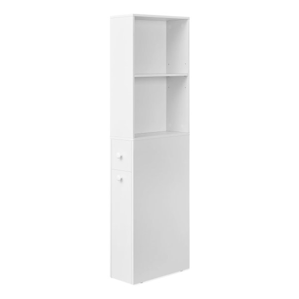 Badkamerkast, hoge kast, smal, vrijstaand, met laden en in hoogte verstelbare plank, voor kleine ruimtes, modern, klassiek wit