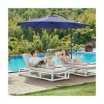 Vrijdragende tuinparasol voor buiten, parasol, met voet, UPF 50+ zonwering, Marineblauw