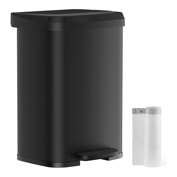 Afvalemmer keuken, 50 liter afvalemmer, pedaalemmer van metaal, met deksel, hoog, smal en ruim, zwart