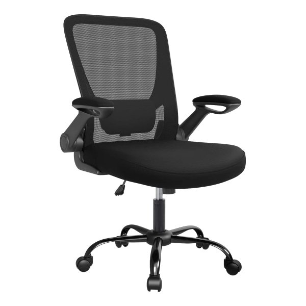 Bureaustoel office chair met opklapbare armleuningen, ergonomische computerstoel, 360° draaistoel, verstelbare lendensteun, zwart