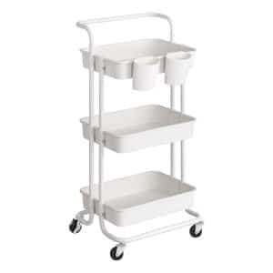 Keukentrolley met Wielen - Mobiele Trolley - Serveerwagen met 3 Niveaus - Wit