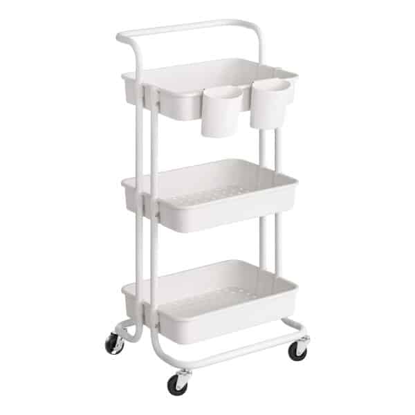 Keukentrolley met Wielen - Mobiele Trolley - Serveerwagen met 3 Niveaus - Wit