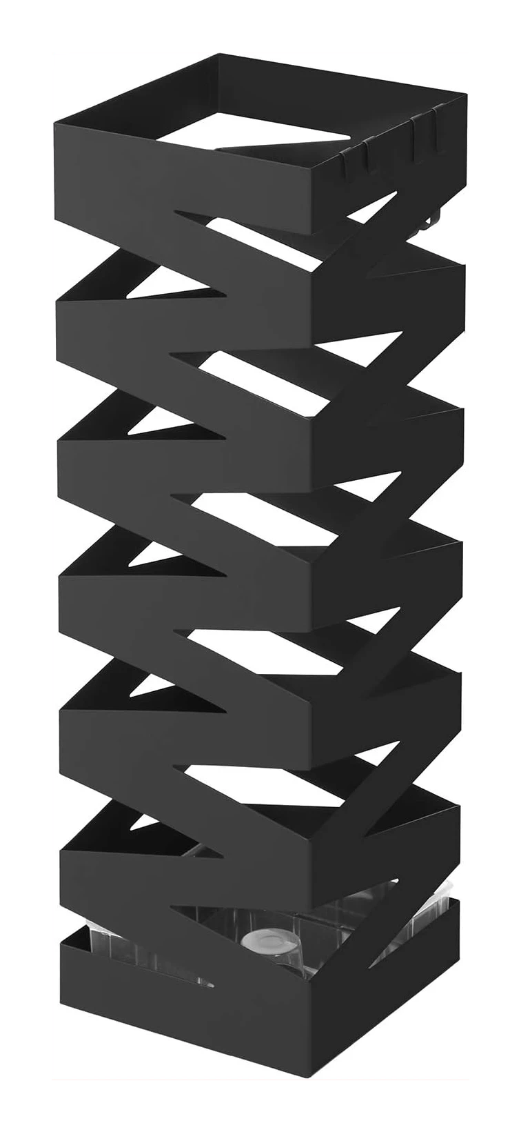 SONGMICS parapluhouder, metaal, parapluhouder, vierkant, met wateropvangbakje en 4 haken, 15,5 x 15,5 x 49 cm, antraciet LUC049G01