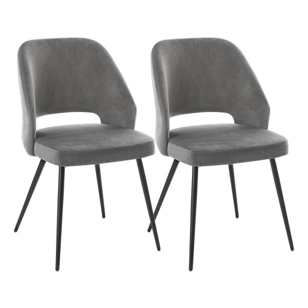 Eetkamerstoelen, set van 2, keukenstoelen, gestoffeerde stoelen met metalen poten, woonkamerstoelen, loungestoel, fluwelen bekleding, zachte zitting en rugleuning, grijs