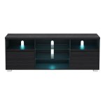 TV kast met LED verlichting, televisietafel, tv standaard voor tv's tot 70 inch, met open planken, 2 kasten met deuren, 160 cm, voor woonkamer, zwart