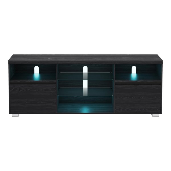 TV kast met LED verlichting, televisietafel, tv standaard voor tv's tot 70 inch, met open planken, 2 kasten met deuren, 160 cm, voor woonkamer, zwart