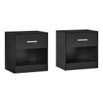 Nachtkastje, set van 2, bijzettafel, met lade, handvat, open vak, salontafel, voor slaapkamer, woonkamer, klassiek zwart