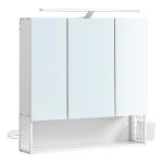 Spiegelkast badkamer met verlichting, badkamerkast, geïntegreerde kabel, spiegelkast, wandkast, in hoogte verstelbare plank, 3 deuren, modern, wit