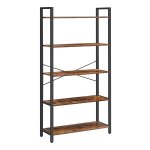 Boekenkast met 5 verdiepingen, rustieke planken met stalen frame, voor woonkamer, kantoor, studeerkamer, hal, industriële stijl, rustiek bruin en zwart