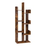 Vormige boomvormige boekenplank, staande plank met 8 vakken, opbergrek, met afgeronde hoeken, vintage bruin