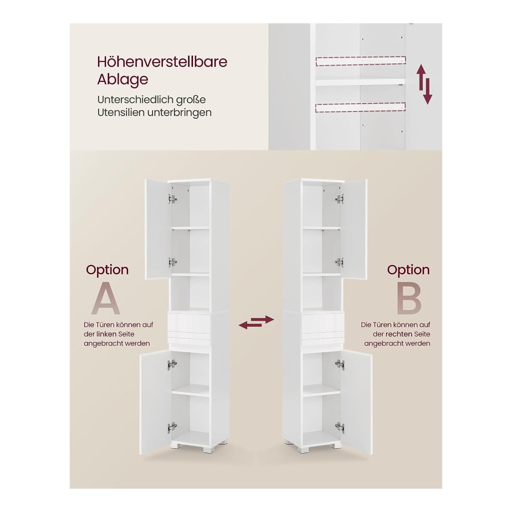 COSTWAY Badkamerkast, smalle vrijstaande badkamerkast met lade en verstelbare planken, badkamercommode, bijzetkast van hout, voor slaapkamer, woonkamer, 35 x 30 x 88 cm (wit