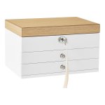 Sieradendoos, 3 -laags sieradendoos, houten sieradendoos, sieradendoos, sieradendoos, met laden, voor ringen, oorbellen, armbanden en kettingen, witte