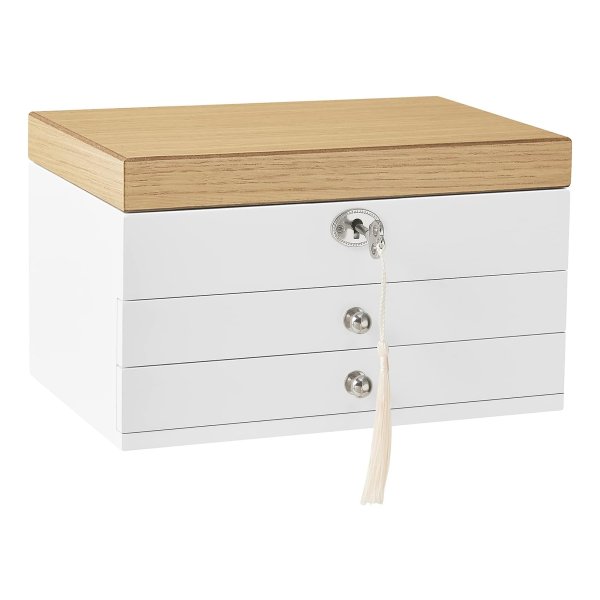 Sieradendoos, 3 -laags sieradendoos, houten sieradendoos, sieradendoos, sieradendoos, met laden, voor ringen, oorbellen, armbanden en kettingen, witte