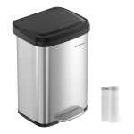 Afvalemmer keuken, 50 liter afvalemmer, pedaalemmer van metaal, met deksel, hoog, smal en ruim, zilver en zwart
