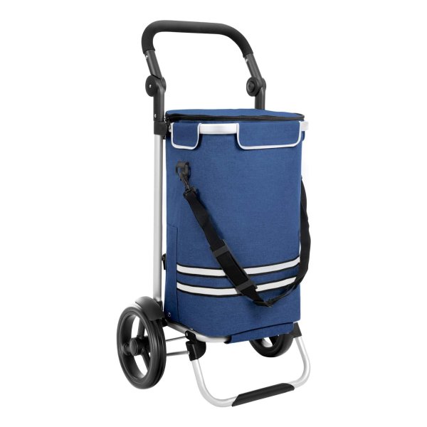 Boodschappentrolley, Boodschappentrolley opvouwbaar met koeltas, veelzijdig inzetbaar, afneembare tas, wielen, robuust, blauw