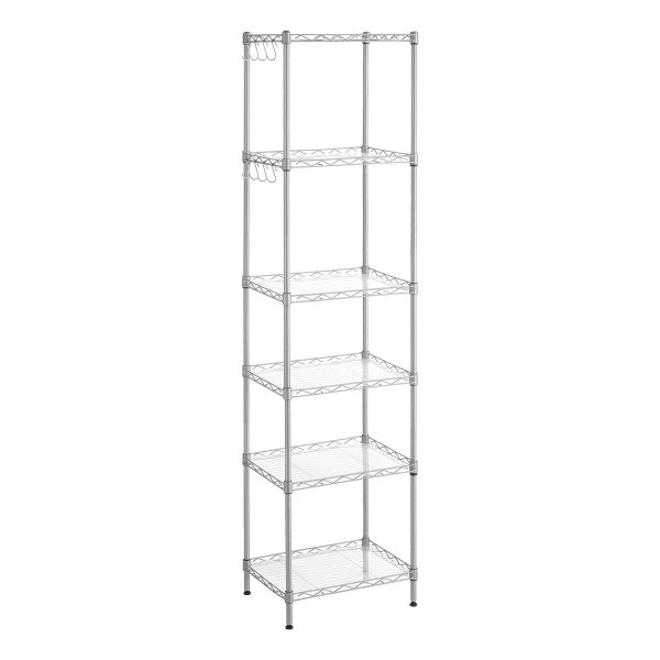 Keukenplank met 6 niveaus, metalen plank, staande plank, in hoogte verstelbare roosterplank, met PP plastic platen, 8 S haken, voor keuken, woonkamer, belastbaar tot 120 kg, zilver