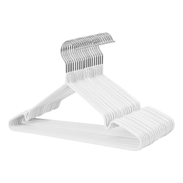 Metalen hangers, 20 stuks, antislip kleerhangers, 0,4 cm dik, ruimtebesparend, 360° draaibare haken, voor jassen, overhemden, blouses, jurken, tops, PVC coating, wit