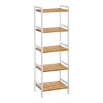 Bamboerek, keukenrek, badkamerrek, boekenrek, staand rek met 5 planken, ideaal voor badkamer, keuken, woonkamer, slaapkamer, balkon, natuurlijk wit
