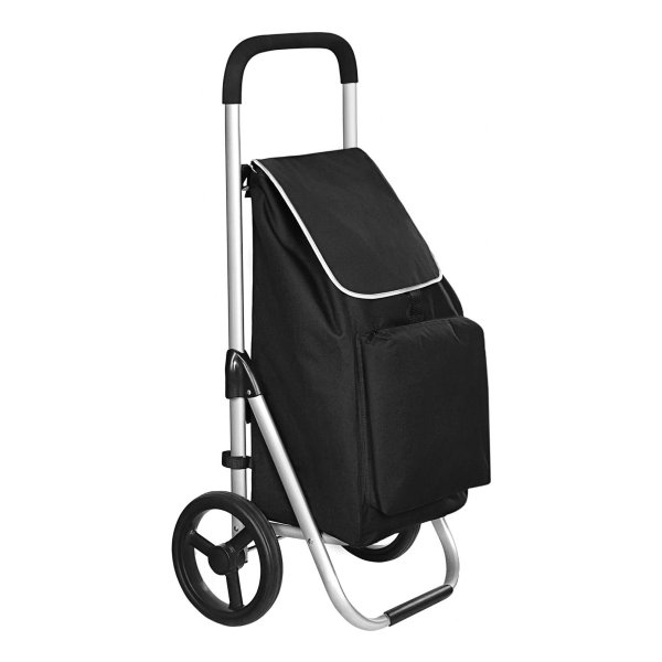 Boodschappentrolley, opvouwbaar, met wielen, lichtgewicht boodschappentrolley met geïsoleerd koelvak, 40 L, ruim, zwart