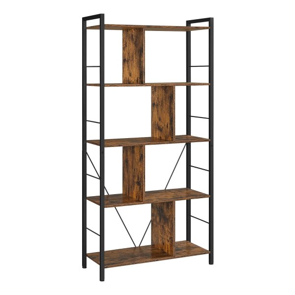 Boekenkast Boekenkast 5 verdiepingen woonkamer plank industriële opbergplank met open vakken voor thuiskantoor, slaapkamer, industriële stijl, rustiek bruin en zwart