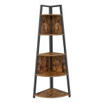 Hoekrek, boekenkast met 5 planken, staand rek, voor slaapkamer, woonkamer, werkkamer, vintage bruin en zwart