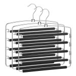 Broekenhangers ruimtebesparend, set van 3 meerdere metalen hangers, stabiel, anti slip vulling, draaibare broekspijpen, voor 5 jeans per stuk, pakbroek, sjaals, stropdassen