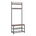 Kapstok met schoenenrek, entreekast met bank, 3 in 1, frame van staal, voor entree, hal, industriële stijl, grijs en zwart