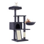 Kattentoren Slank, ruimtebesparend, groot huis, hoogte 132 cm, nagelslijper, hangmat, donkergrijs