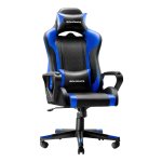 Gamingstoel, bureaustoel, computerstoel, verwijderbare hoofdsteun, lendenkussen, in hoogte verstelbaar, schommelfunctie, tot 150 kg belastbaar, ergonomisch, zwart en blauw