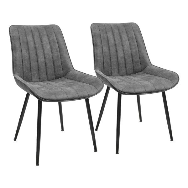 Eetkamerstoel, set van 2 stoelen, gestoffeerde zitting met rugleuning, stof, imitatie suède, metalen poten, belastbaarheid 110 kg, voor eetkamer, woonkamer, slaapkamer, grijs