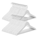 Kleerhangers van hout, set van 50 massief hout, inkepingen op de schouders, antislip broekbrug, 360° draaibare haak, voor pakken, overhemden, wit
