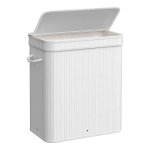Wasmand met deksel, 100 liter, wasverzamelaar bamboe, waszak uitneembaar en machinewasbaar, met handgrepen, voor bijkeuken, slaapkamer, woonkamer, wit