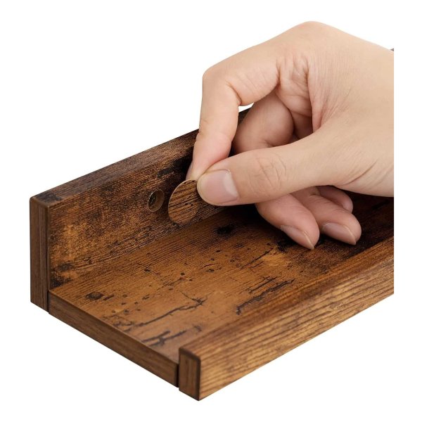 wandplanken, set van 3, zwevende planken, lengte 38 cm, verhoogde voorkant, voor decoratieve items, kruidenpotjes en fotolijsten, vintage bruin, LWS037X01
