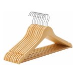 Houten kleerhanger, set van 10, massief houten kleerhanger, jashanger, inkepingen in schouderpartij, anti slip, voor jassen, overhemden, 360° draaibare haak, kleur naturel