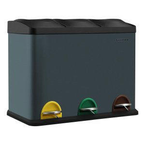 Afvalbak voor de keuken, afvalbak, 45 liter, afvalbak met binnenbak, afvalscheidingssysteem, pedaalemmer van roestvrij staal, 3 x 15 liter, rookgrijs en zwart
