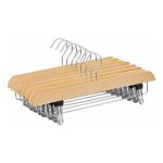 Kleerhangers, voor rokken, 8 stuks, broekhangers van massief hout, met anti slip clips voor broeken, shorts, natuurlijke kleur