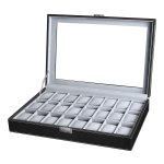 Horlogedoos, afsluitbaar horlogedoosje, opbergen, organizer voor horloges, met 24 vakken, glazen deksel, cadeau voor je geliefden, zwart