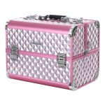 Beauty Case, Make-up Case, Make-up Storage Beauty Case, Multi Case, Make-up Case Vloertas Met Diamantpatroon, Zilver kleurig Roze