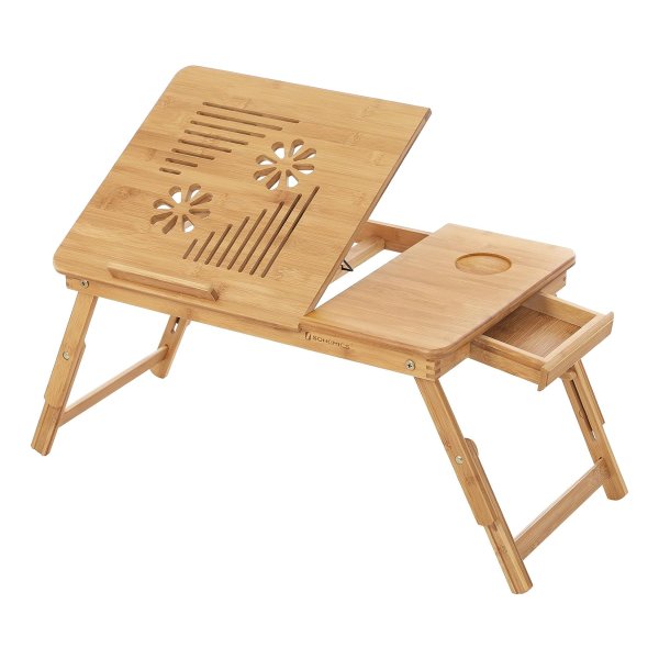 Laptoptafel, voor lezen of ontbijt en tekentafel, in hoogte verstelbaar, opvouwbaar, natuur