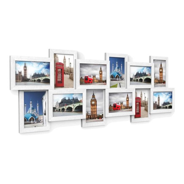 Fotolijst, Collage voor 12 foto's, uit MDF platen, montage noodzakelijk, wit, houtnerf