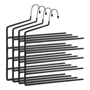 Multilevel kleerhangers, 4 stuks, broekhouder, open uiteinden, ruimtebesparend, antislip, duurzaam, met 5 stangen, voor jeans, handdoeken, sjaals, zwart