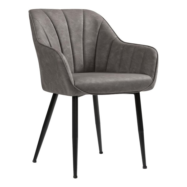 Fauteuil, lounge stoel, eetkamerstoel, gestoffeerde stoel met armleuningen, PU bekleding, vintage, tot 110 kg belastbaar, voor eetkamer, woonkamer, slaapkamer, grijs