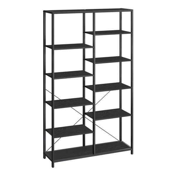 Boekenkast met 5 niveaus, staande plank, plank voor woonkamer badkamer keuken hal, eenvoudige montage, zwart en houtnerf
