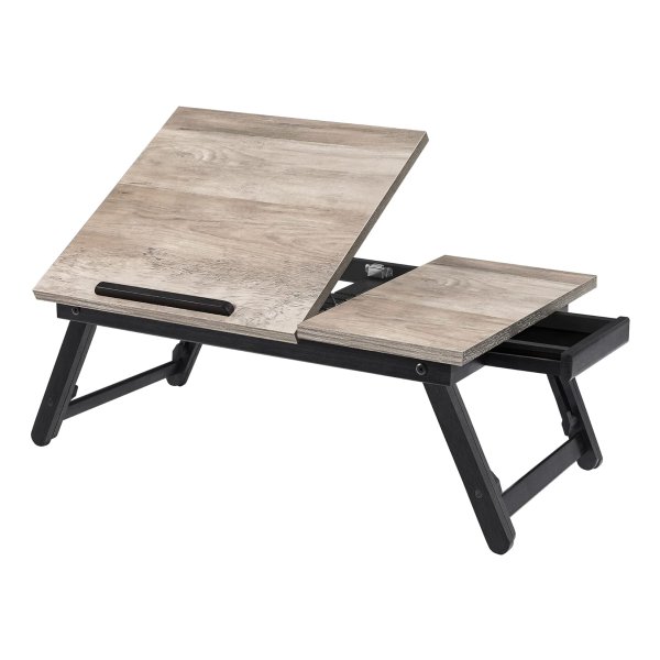 Laptoptafel, laptopstandaard, ontbijtblad, inklapbare poten, voor bed en bank, in hoogte verstelbaar, voor laptops tot 15,6 inch, grijs